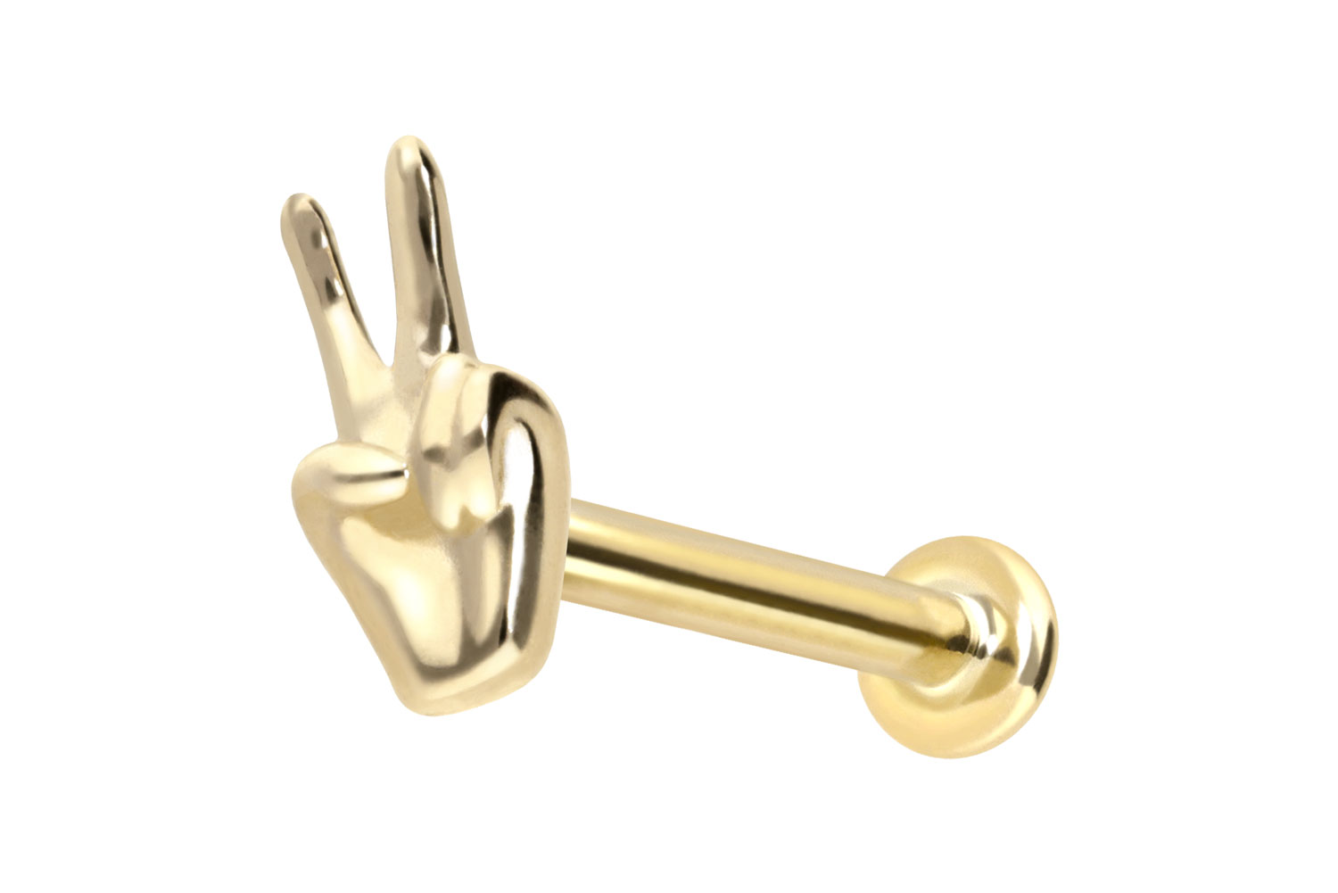 14 Karat Gold Labret Piercing mit Innengewinde PEACE-ZEICHEN